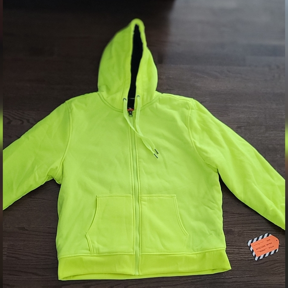 HiVis furry lined sweatshirt jacket hoodie zip up new neon high visibility work - Picture 4 of 6
